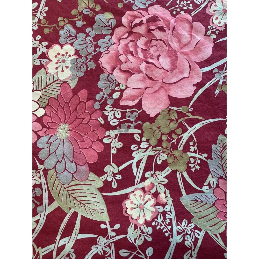 Pottery Barn Dahlia Floral King Duvet Cover Red Cotton Bedding Green Brown